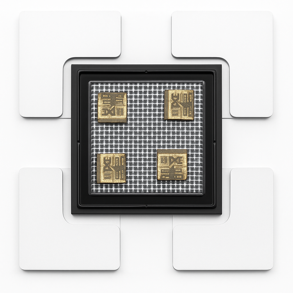 Set of four fabricated QKD-Rx chips